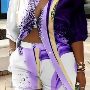 Vibrant Purple and White Two-Piece Outfit